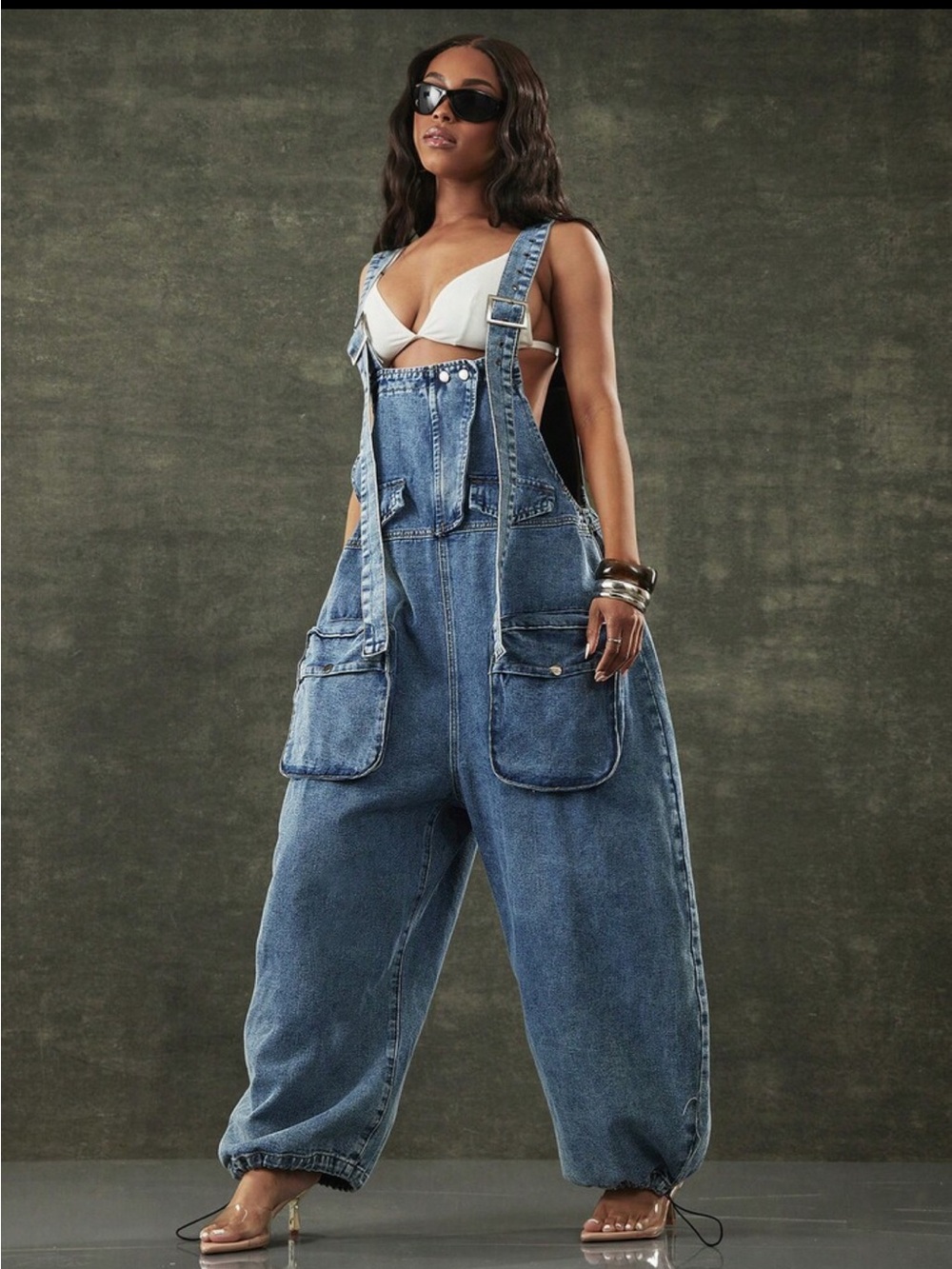 Balloon Denim Overalls - Blue Women Jeans Overalls - Picture 3 of 6